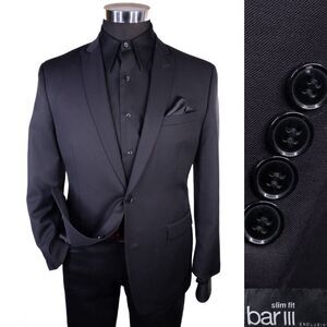 BAR III Men's Blazer Black Sz 40S Sport Coat Slim-Fit Solid Two Button Wool